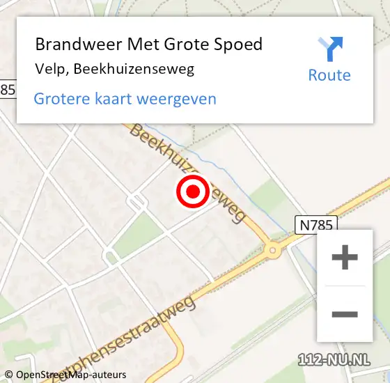 Locatie op kaart van de 112 melding: Brandweer Met Grote Spoed Naar Velp, Beekhuizenseweg op 9 juni 2023 14:19