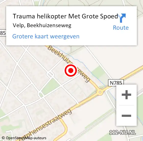 Locatie op kaart van de 112 melding: Trauma helikopter Met Grote Spoed Naar Velp, Beekhuizenseweg op 9 juni 2023 14:25