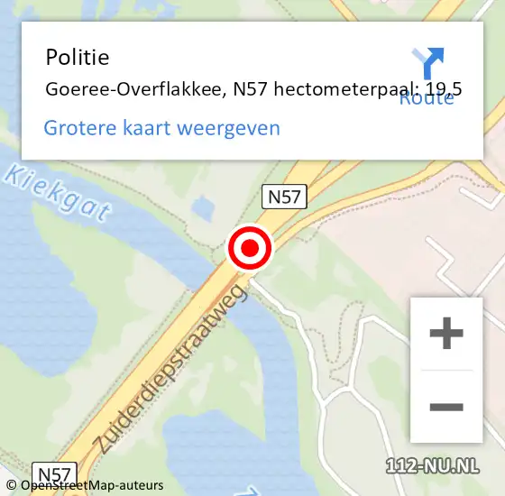 Locatie op kaart van de 112 melding: Politie Goeree-Overflakkee, N57 hectometerpaal: 19,5 op 9 juni 2023 14:32