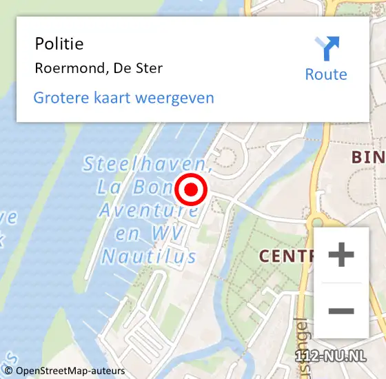 Locatie op kaart van de 112 melding: Politie Roermond, De Ster op 9 juni 2023 14:38