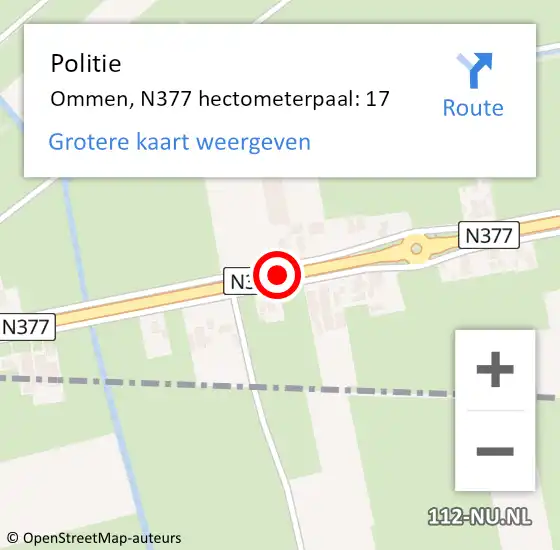 Locatie op kaart van de 112 melding: Politie Ommen, N377 hectometerpaal: 17 op 9 juni 2023 14:40