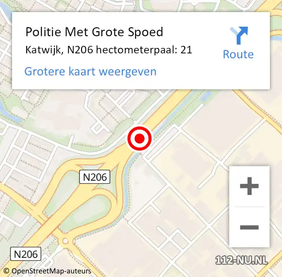 Locatie op kaart van de 112 melding: Politie Met Grote Spoed Naar Katwijk, N206 hectometerpaal: 21 op 9 juni 2023 14:55