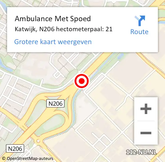 Locatie op kaart van de 112 melding: Ambulance Met Spoed Naar Katwijk, N206 hectometerpaal: 21 op 9 juni 2023 14:55