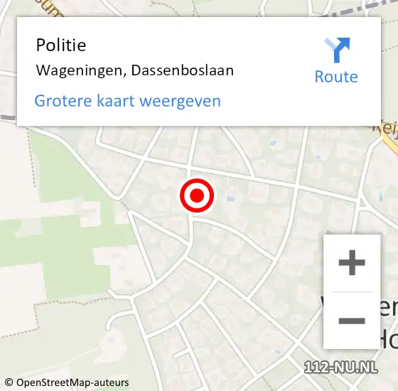 Locatie op kaart van de 112 melding: Politie Wageningen, Dassenboslaan op 9 juni 2023 15:13