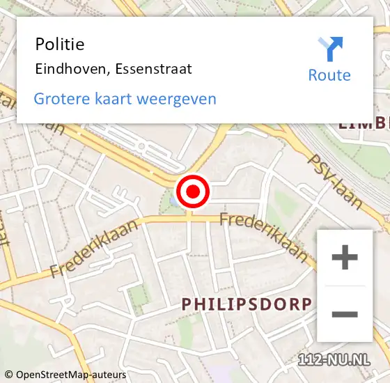 Locatie op kaart van de 112 melding: Politie Eindhoven, Essenstraat op 9 juni 2023 15:14