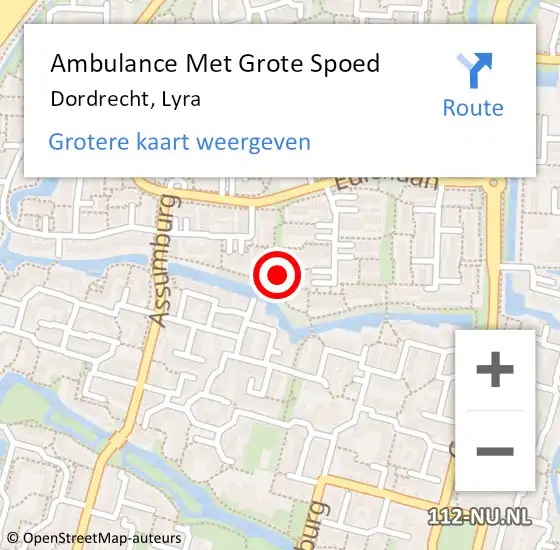 Locatie op kaart van de 112 melding: Ambulance Met Grote Spoed Naar Dordrecht, Lyra op 9 juni 2023 15:14