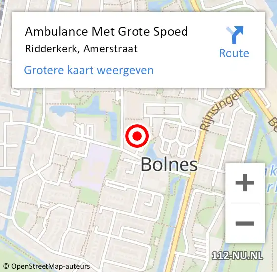 Locatie op kaart van de 112 melding: Ambulance Met Grote Spoed Naar Ridderkerk, Amerstraat op 9 juni 2023 15:16