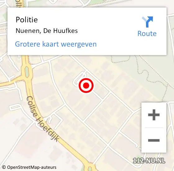 Locatie op kaart van de 112 melding: Politie Nuenen, De Huufkes op 9 juni 2023 15:18