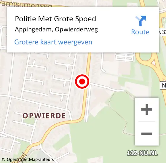 Locatie op kaart van de 112 melding: Politie Met Grote Spoed Naar Appingedam, Opwierderweg op 9 juni 2023 15:23