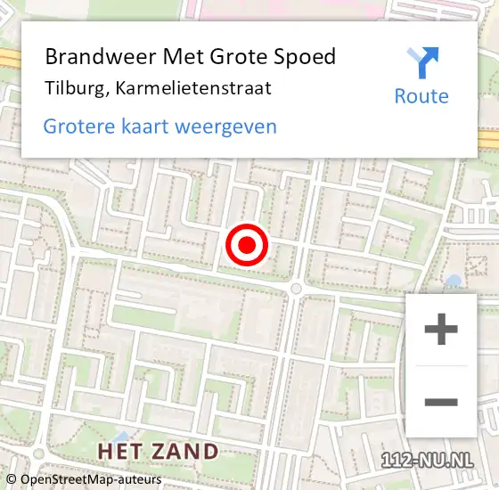 Locatie op kaart van de 112 melding: Brandweer Met Grote Spoed Naar Tilburg, Karmelietenstraat op 9 juni 2023 15:24