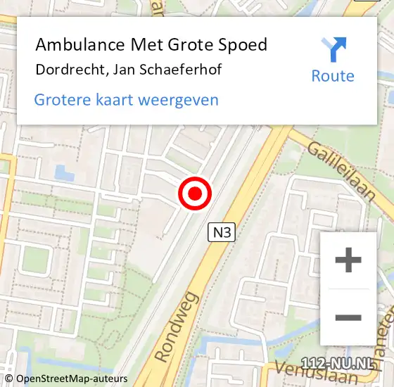 Locatie op kaart van de 112 melding: Ambulance Met Grote Spoed Naar Dordrecht, Jan Schaeferhof op 9 juni 2023 15:32