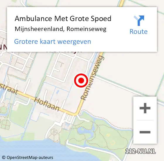 Locatie op kaart van de 112 melding: Ambulance Met Grote Spoed Naar Mijnsheerenland, Romeinseweg op 9 juni 2023 15:40