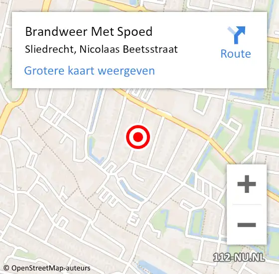 Locatie op kaart van de 112 melding: Brandweer Met Spoed Naar Sliedrecht, Nicolaas Beetsstraat op 9 juni 2023 15:42