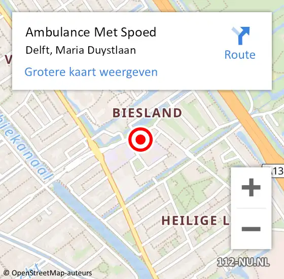 Locatie op kaart van de 112 melding: Ambulance Met Spoed Naar Delft, Maria Duystlaan op 9 juni 2023 15:45