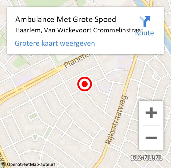 Locatie op kaart van de 112 melding: Ambulance Met Grote Spoed Naar Haarlem, Van Wickevoort Crommelinstraat op 9 juni 2023 15:48