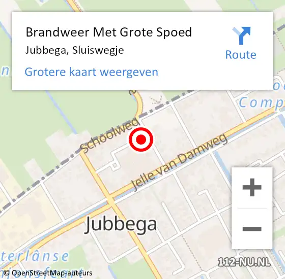 Locatie op kaart van de 112 melding: Brandweer Met Grote Spoed Naar Jubbega, Sluiswegje op 9 juni 2023 15:57