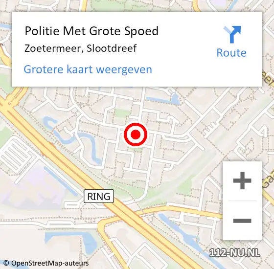 Locatie op kaart van de 112 melding: Politie Met Grote Spoed Naar Zoetermeer, Slootdreef op 9 juni 2023 16:06