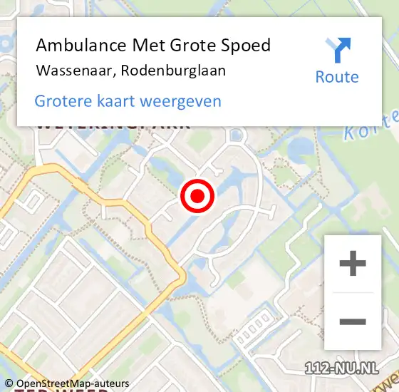 Locatie op kaart van de 112 melding: Ambulance Met Grote Spoed Naar Wassenaar, Rodenburglaan op 9 juni 2023 16:08