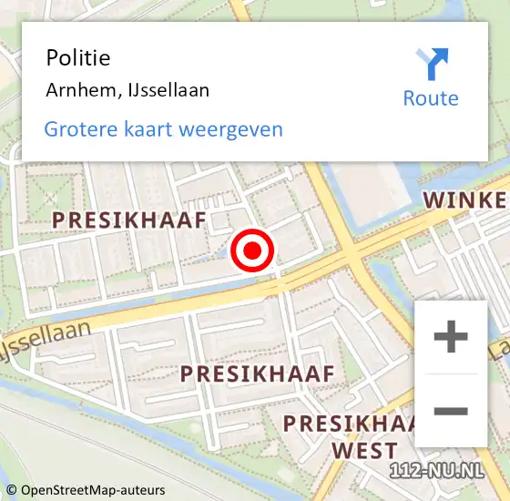 Locatie op kaart van de 112 melding: Politie Arnhem, IJssellaan op 9 juni 2023 16:09