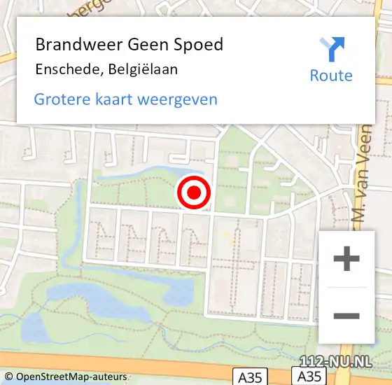 Locatie op kaart van de 112 melding: Brandweer Geen Spoed Naar Enschede, Belgiëlaan op 9 juni 2023 16:09