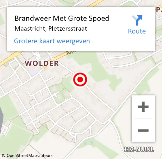 Locatie op kaart van de 112 melding: Brandweer Met Grote Spoed Naar Maastricht, Pletzersstraat op 9 juni 2023 16:10