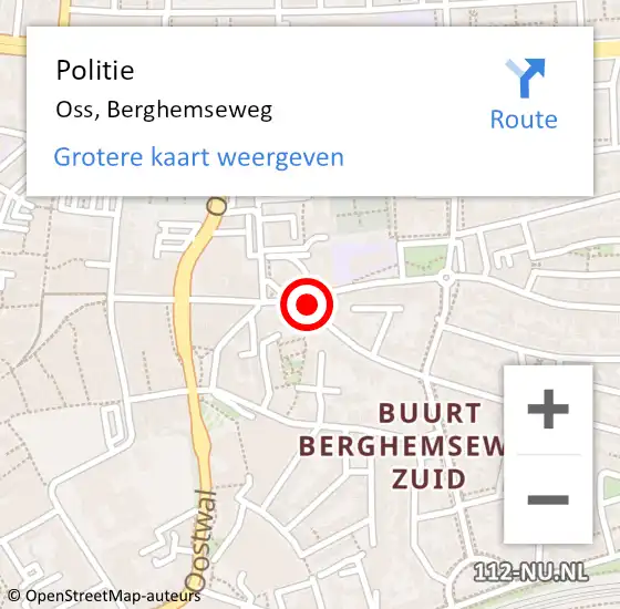 Locatie op kaart van de 112 melding: Politie Oss, Berghemseweg op 9 juni 2023 16:17