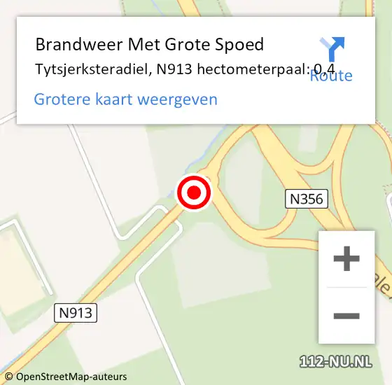 Locatie op kaart van de 112 melding: Brandweer Met Grote Spoed Naar Tytsjerksteradiel, N913 hectometerpaal: 0,4 op 9 juni 2023 16:36