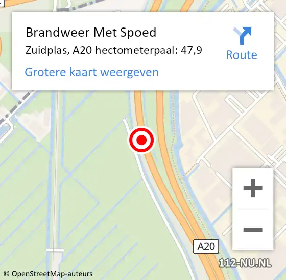 Locatie op kaart van de 112 melding: Brandweer Met Spoed Naar Zuidplas, A20 hectometerpaal: 47,9 op 9 juni 2023 16:37