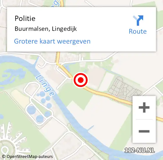 Locatie op kaart van de 112 melding: Politie Buurmalsen, Lingedijk op 9 juni 2023 16:41