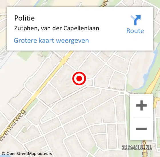 Locatie op kaart van de 112 melding: Politie Zutphen, van der Capellenlaan op 9 juni 2023 16:57