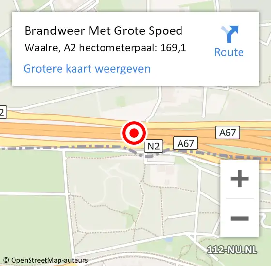 Locatie op kaart van de 112 melding: Brandweer Met Grote Spoed Naar Waalre, A2 hectometerpaal: 169,1 op 9 juni 2023 17:06