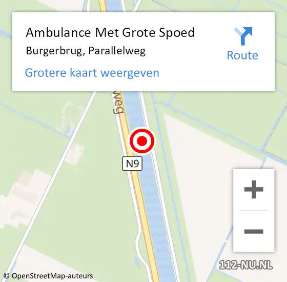 Locatie op kaart van de 112 melding: Ambulance Met Grote Spoed Naar Burgerbrug, Parallelweg op 9 juni 2023 17:17