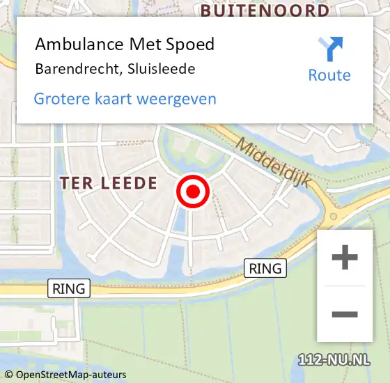 Locatie op kaart van de 112 melding: Ambulance Met Spoed Naar Barendrecht, Sluisleede op 9 juni 2023 17:27
