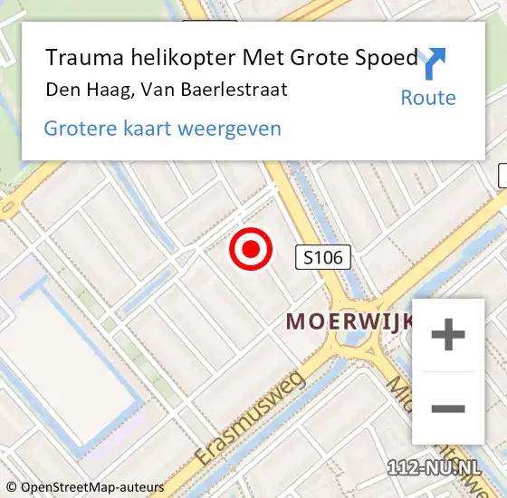 Locatie op kaart van de 112 melding: Trauma helikopter Met Grote Spoed Naar Den Haag, Van Baerlestraat op 9 juni 2023 17:57