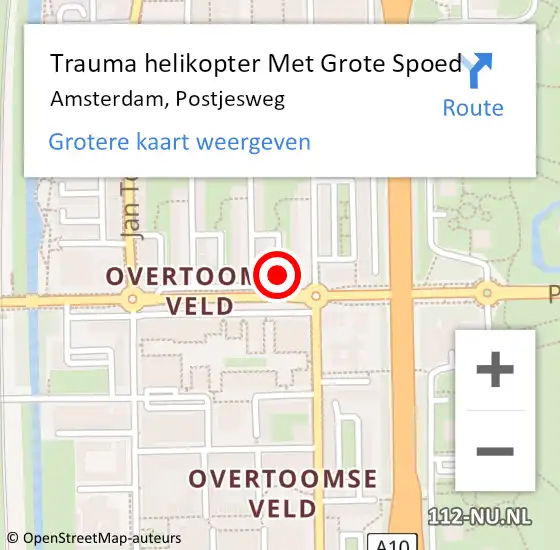Locatie op kaart van de 112 melding: Trauma helikopter Met Grote Spoed Naar Amsterdam, Postjesweg op 9 juni 2023 18:05