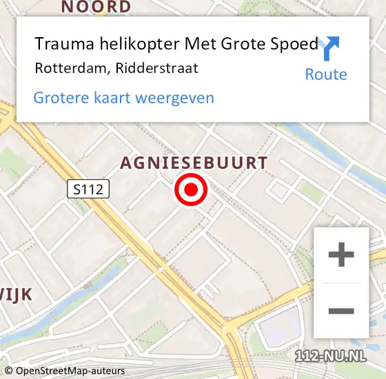 Locatie op kaart van de 112 melding: Trauma helikopter Met Grote Spoed Naar Rotterdam, Ridderstraat op 9 juni 2023 18:19