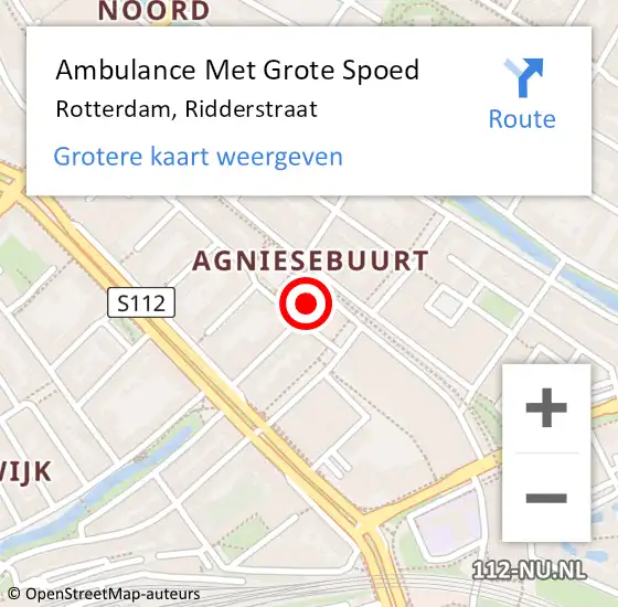 Locatie op kaart van de 112 melding: Ambulance Met Grote Spoed Naar Rotterdam, Ridderstraat op 9 juni 2023 18:21
