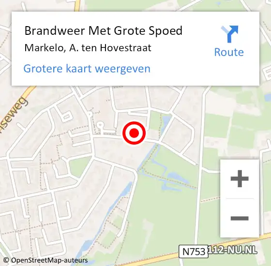 Locatie op kaart van de 112 melding: Brandweer Met Grote Spoed Naar Markelo, A. ten Hovestraat op 9 juni 2023 18:25