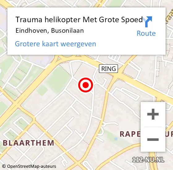 Locatie op kaart van de 112 melding: Trauma helikopter Met Grote Spoed Naar Eindhoven, Busonilaan op 9 juni 2023 18:36