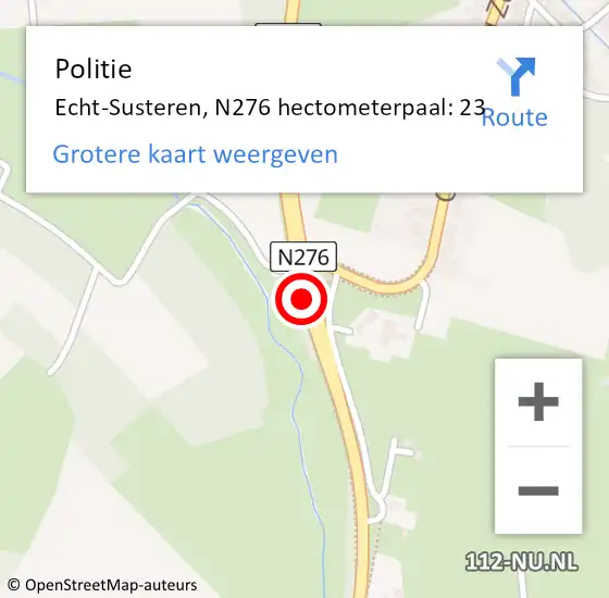 Locatie op kaart van de 112 melding: Politie Echt-Susteren, N276 hectometerpaal: 23 op 9 juni 2023 18:38