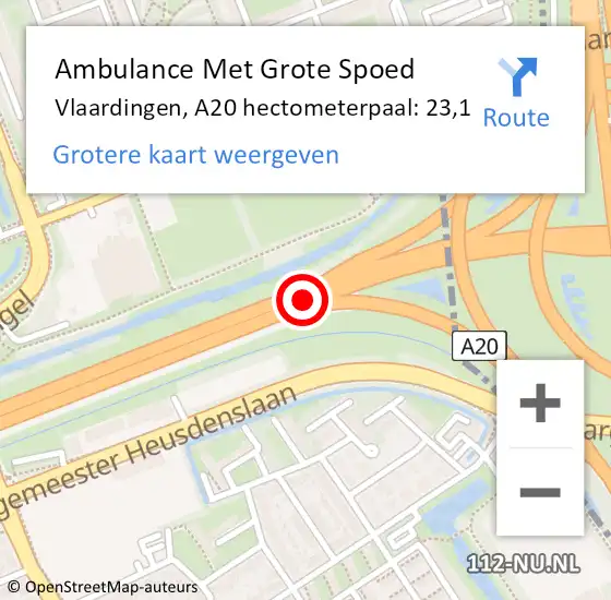 Locatie op kaart van de 112 melding: Ambulance Met Grote Spoed Naar Vlaardingen, A20 hectometerpaal: 23,1 op 9 juni 2023 18:41