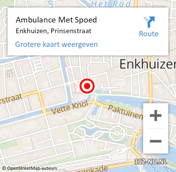 Locatie op kaart van de 112 melding: Ambulance Met Spoed Naar Enkhuizen, Prinsenstraat op 9 juni 2023 19:21