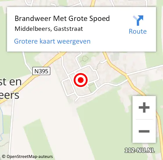 Locatie op kaart van de 112 melding: Brandweer Met Grote Spoed Naar Middelbeers, Gaststraat op 9 juni 2023 19:43