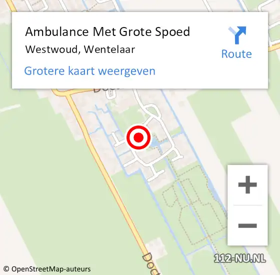 Locatie op kaart van de 112 melding: Ambulance Met Grote Spoed Naar Westwoud, Wentelaar op 9 juni 2023 19:57