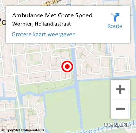 Locatie op kaart van de 112 melding: Ambulance Met Grote Spoed Naar Wormer, Hollandiastraat op 9 juni 2023 20:01