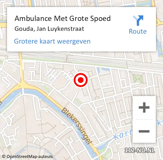 Locatie op kaart van de 112 melding: Ambulance Met Grote Spoed Naar Gouda, Jan Luykenstraat op 9 juni 2023 20:10