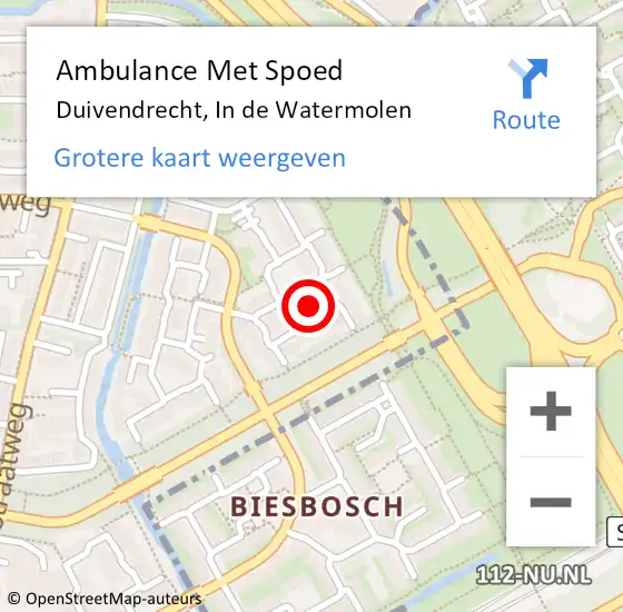 Locatie op kaart van de 112 melding: Ambulance Met Spoed Naar Duivendrecht, In de Watermolen op 9 juni 2023 20:14