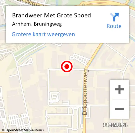 Locatie op kaart van de 112 melding: Brandweer Met Grote Spoed Naar Arnhem, Bruningweg op 9 juni 2023 20:25