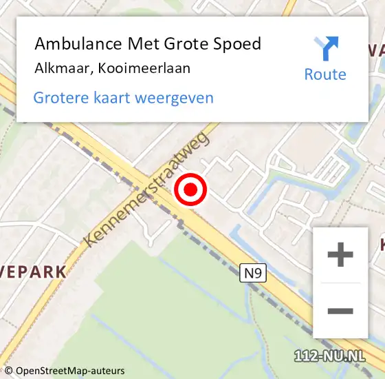 Locatie op kaart van de 112 melding: Ambulance Met Grote Spoed Naar Alkmaar, Kooimeerlaan op 9 juni 2023 20:58