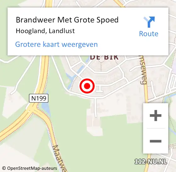 Locatie op kaart van de 112 melding: Brandweer Met Grote Spoed Naar Hoogland, Landlust op 9 juni 2023 21:01